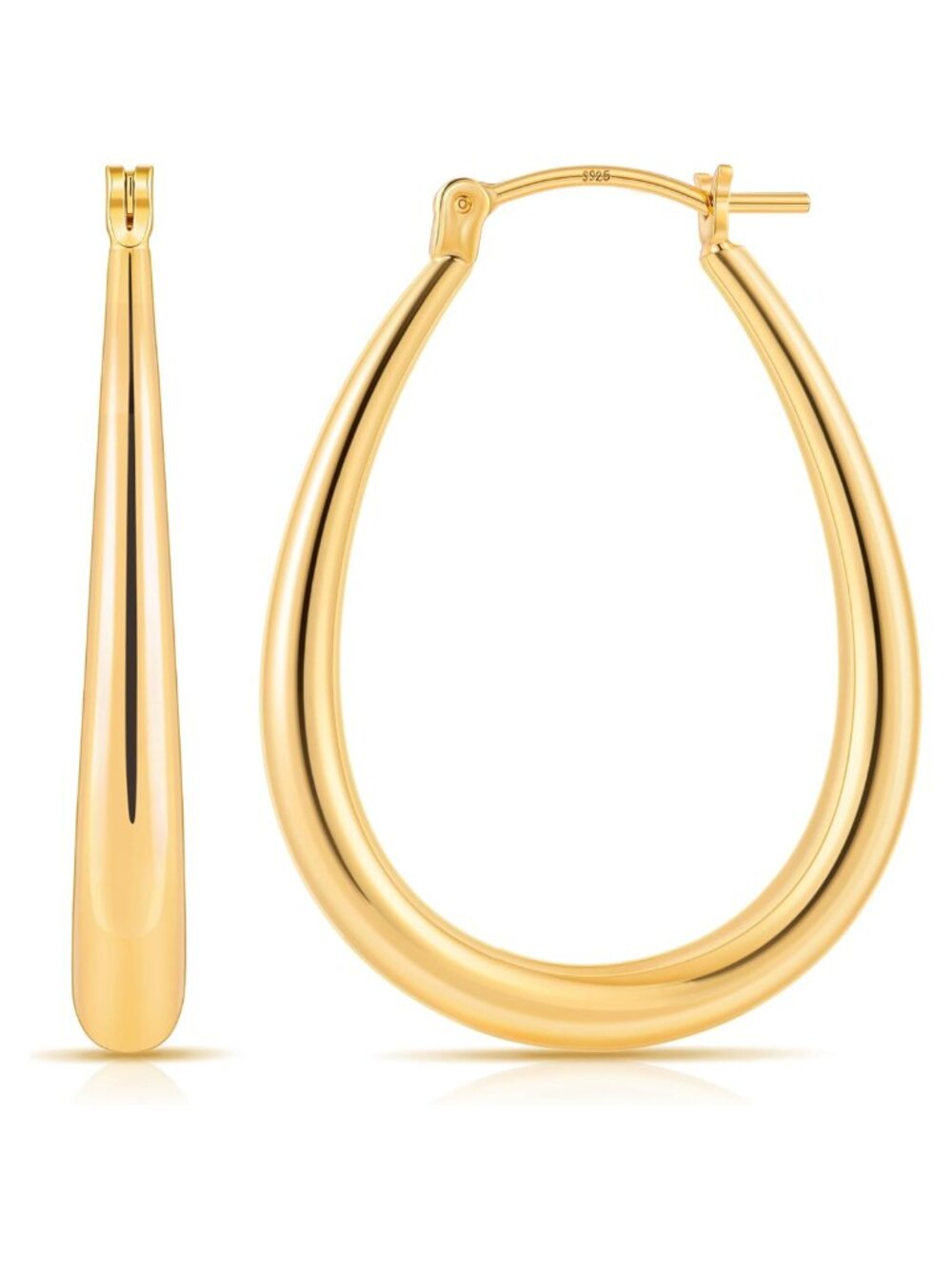 14K Gold Plated Oval Chunky Hoop Earrings